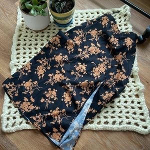 Black and Gold Floral Maxi Skirt with Slit